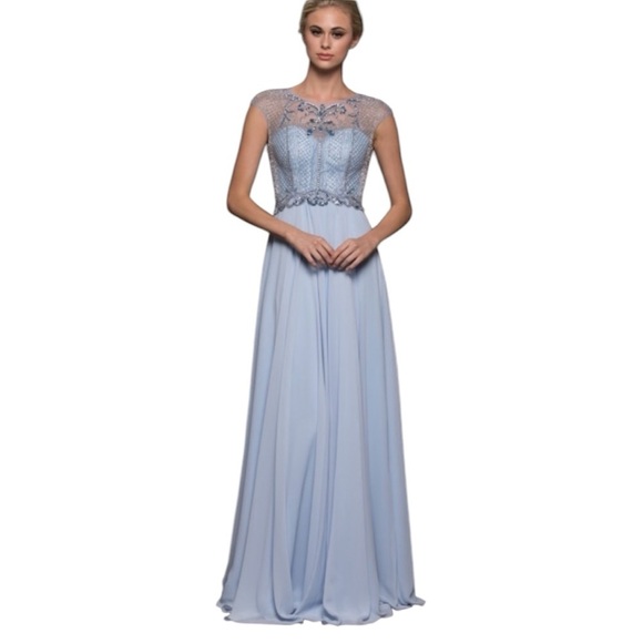 NWT Blue Glow Illusion Neckline Beaded Bodice Prom Dress -  threedaughtersproperties.com